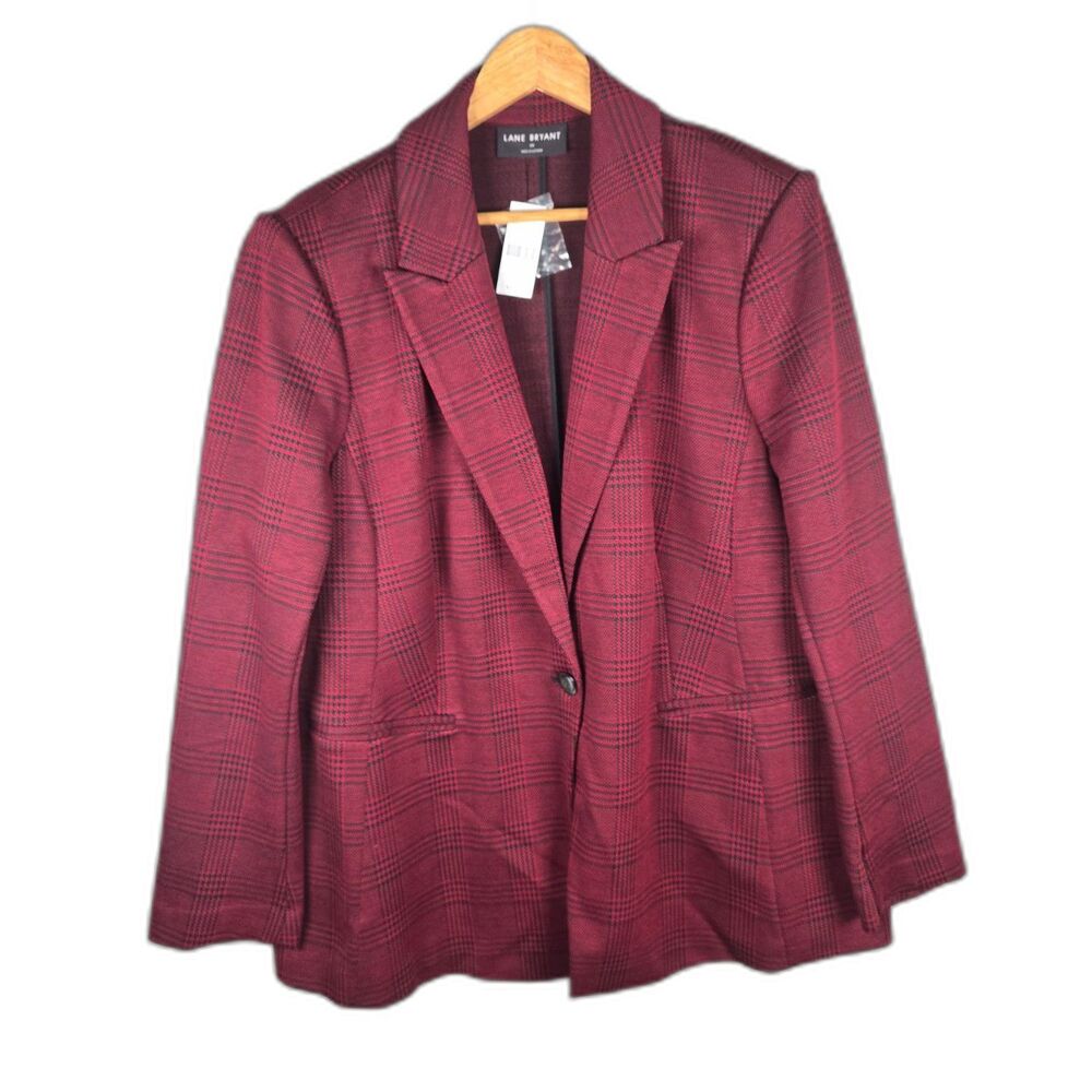 Lane Bryant Blazer Burgundy Black Plaid Size 20 Plus Dark Academia Tailored